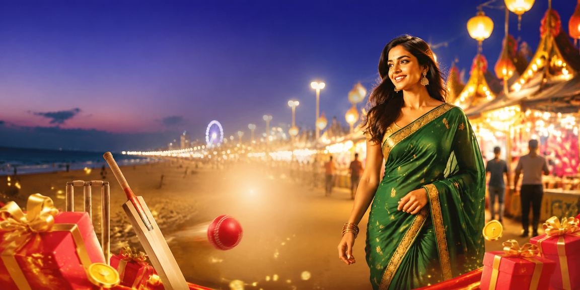 Cricket betting on mobile at Chennai Marina Beach with vibrant local atmosphere